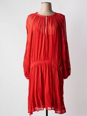 Vanessa Bruno Red Long-Sleeve Peasant Dress